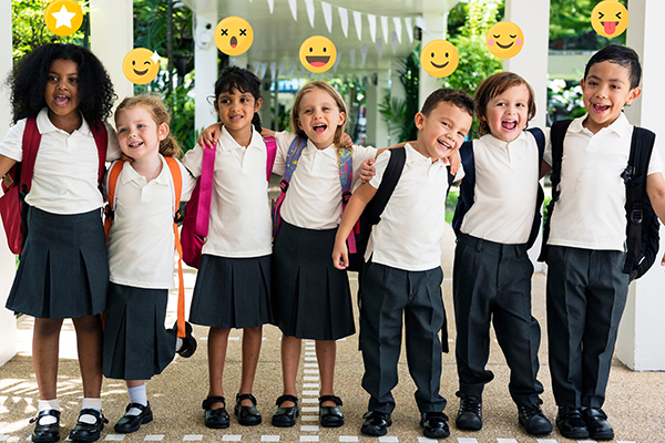 Kids in school uniform, smiling